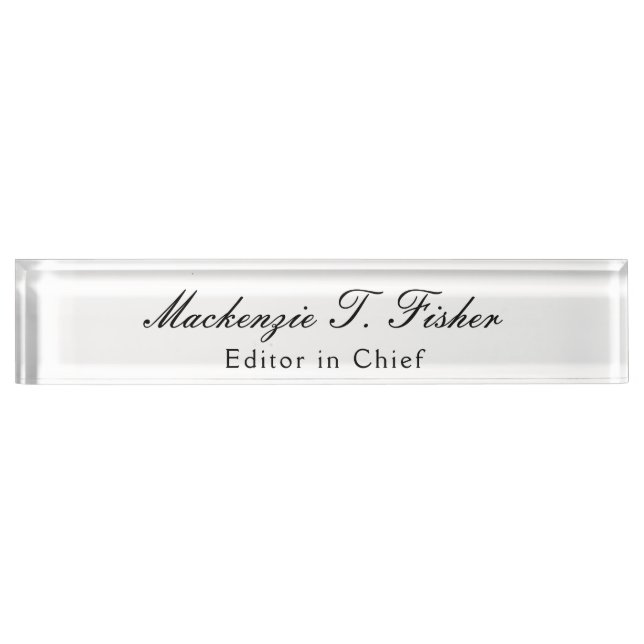 Classical Calligraphy Elegant Plain Simple White Desk Name Plate (Front)