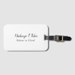 Classical Calligraphy Elegant Plain Simple White Luggage Tag