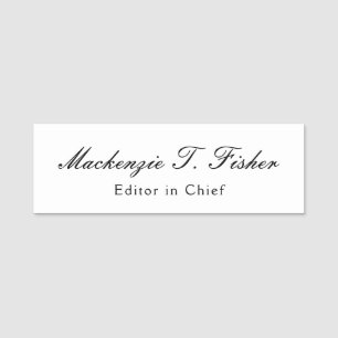 Classical Calligraphy Elegant Plain Simple White Name Tag