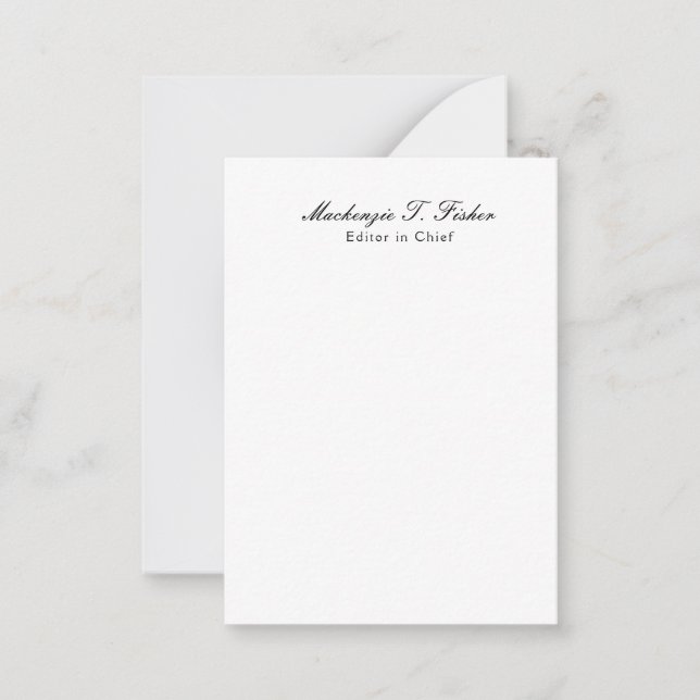 Classical Calligraphy Elegant Plain Simple White Note Card (Front)