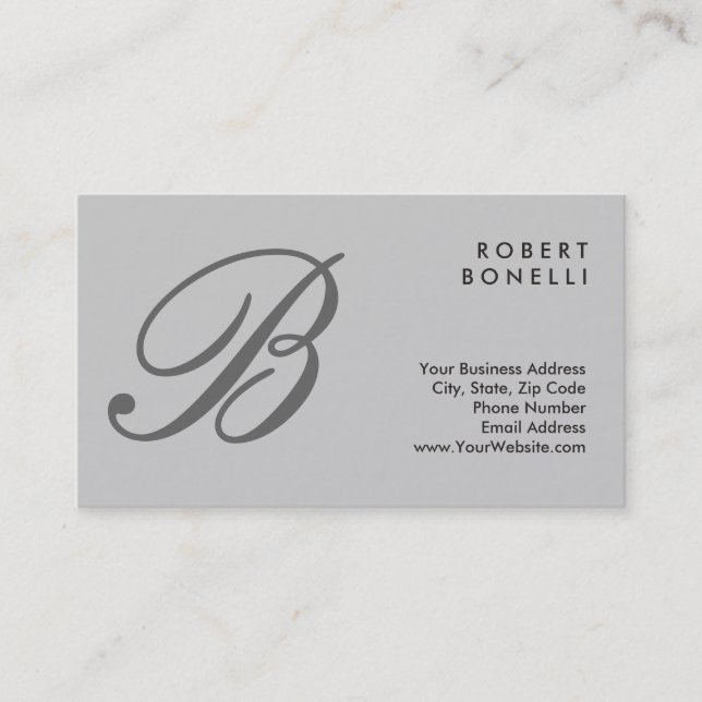 Classical Calligraphy Monogram Gray Business Card (Front)