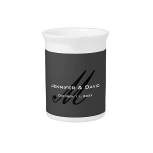 Classical Calligraphy Monogram Wedding Grey Beverage Pitcher
