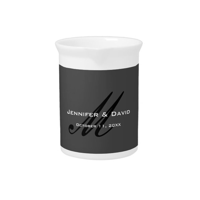 Classical Calligraphy Monogram Wedding Grey Beverage Pitcher (Front)