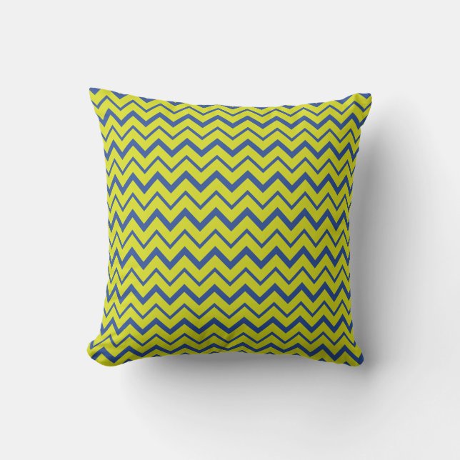 classical chartreuse blue chevron pattern throw pillow (Front)