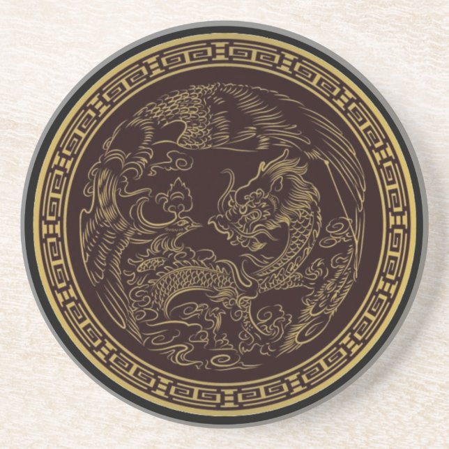 Classical Chinese Dragon Sandstone Coaster (Front)