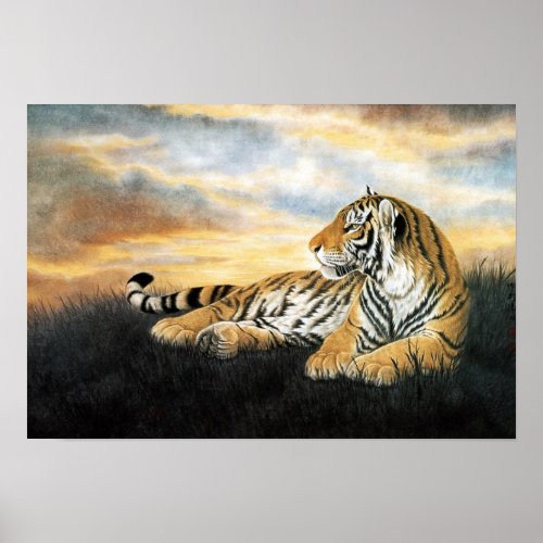 Classical Chinese style art Reclining tiger Poster