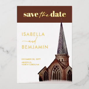 Classical Church Religious Wedding Save The Date Foil Invitation