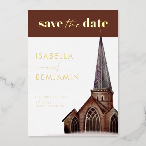 Classical Church Religious Wedding Save The Date Foil Invitation