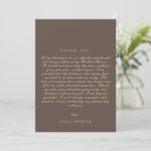 Classical Coffee  Bridal Shower Thank You Card