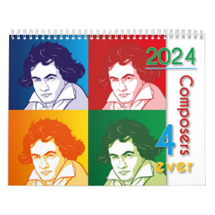 Classical Composers Portraits, Cartoon Style, 2024 Calendar