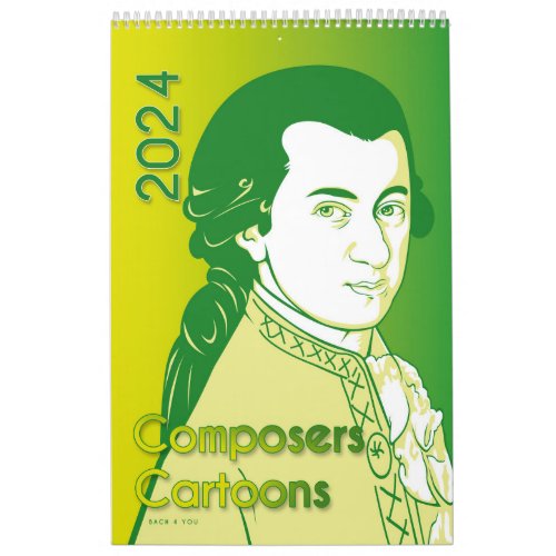 Classical Composers Portraits Cartoon Style 2024 Calendar