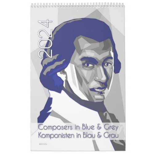 Classical Composers Portraits in Blue  Gray 2024 Calendar