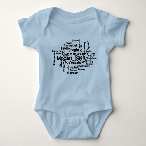 Classical Composers Word Cloud Baby Bodysuit