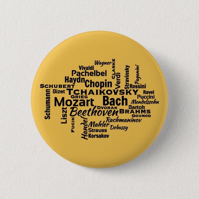 Classical Composers Word Cloud Pinback Button (Front)