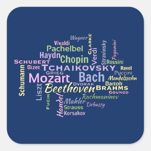 Classical Composers Word Cloud Square Sticker