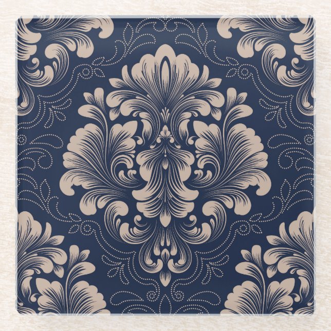 Classical Damask Seamless Victorian Texture Glass Coaster (Front)