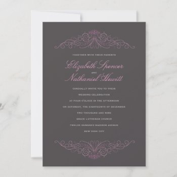 Classical Elegance Wedding Invitation Pink & Grey by spinsugar at Zazzle