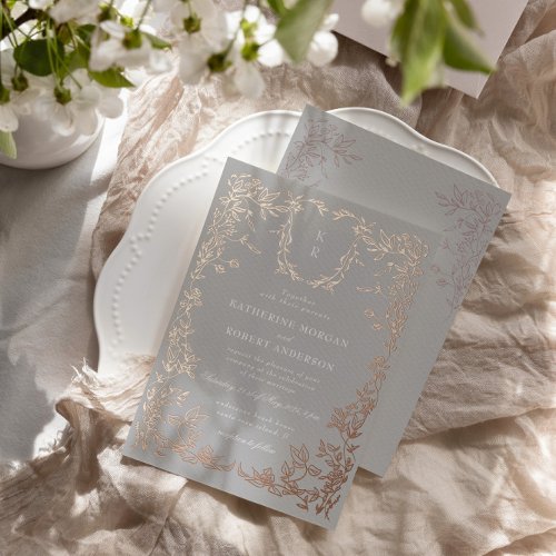Classical Elegant Crest Monogram Wedding Foil Invitation