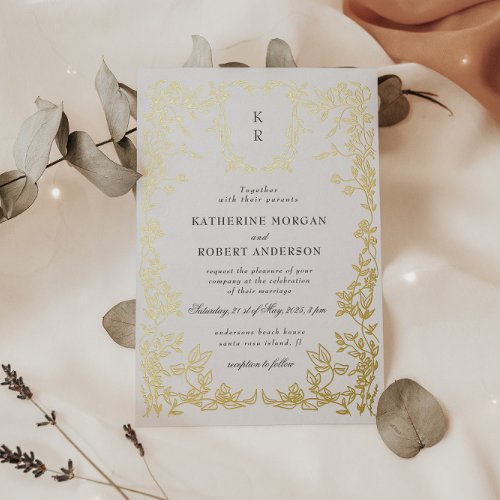 Classical Elegant Crest Monogram Wedding Foil Invitation
