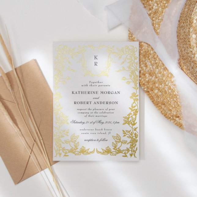 Classical Elegant Crest Monogram Wedding Foil Invitation (Creator Uploaded)