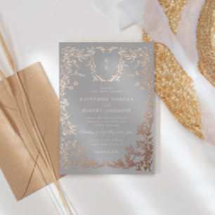 Classical Elegant Crest Monogram Wedding Foil Invitation