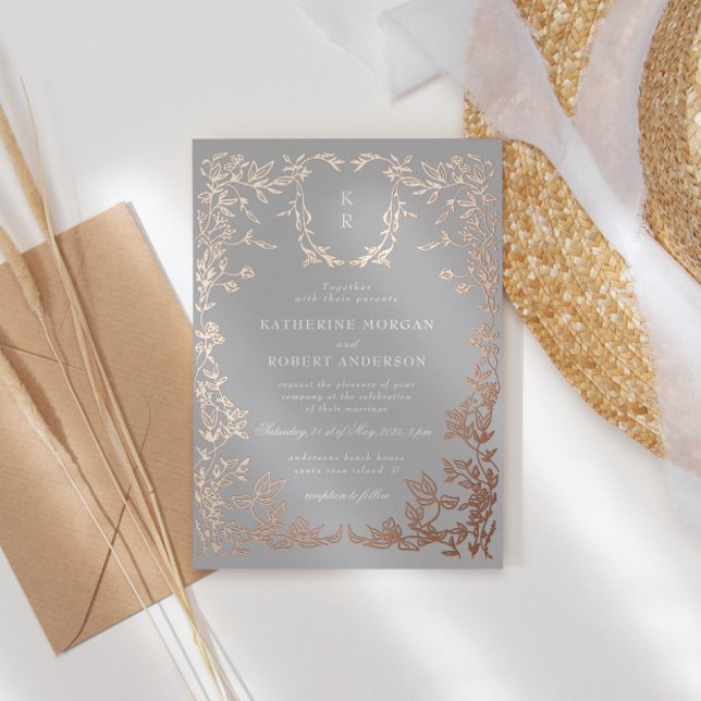Classical Elegant Crest Monogram Wedding Foil Invitation (Creator Uploaded)