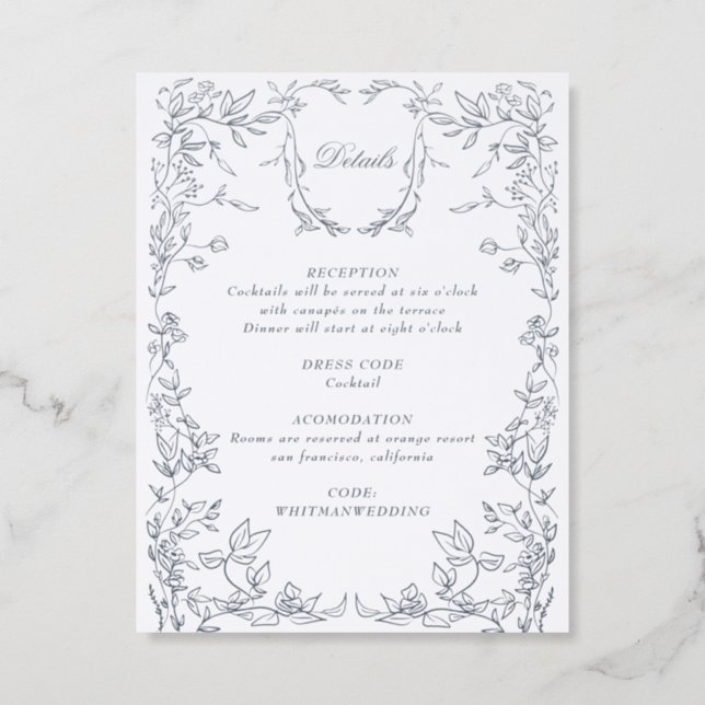 Classical Elegant Crest Monogram Wedding Letterpress Enclosure Card (Front)