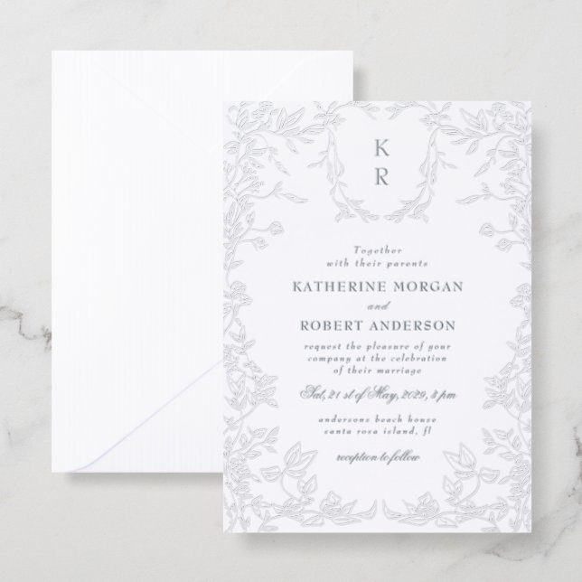 Classical Elegant Crest Monogram Wedding Letterpress Invitation