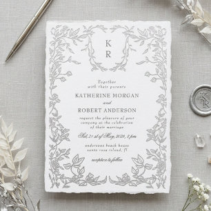 Classical Elegant Crest Monogram Wedding Letterpress Invitation