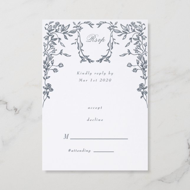 Classical Elegant Crest Monogram Wedding Letterpress RSVP Cards (Front)