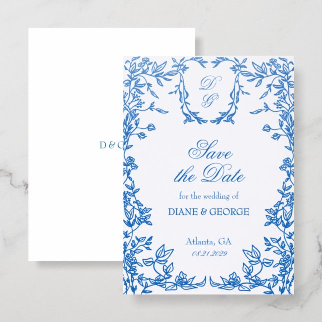 Classical Elegant Crest Save the Date Card (Front/Back)