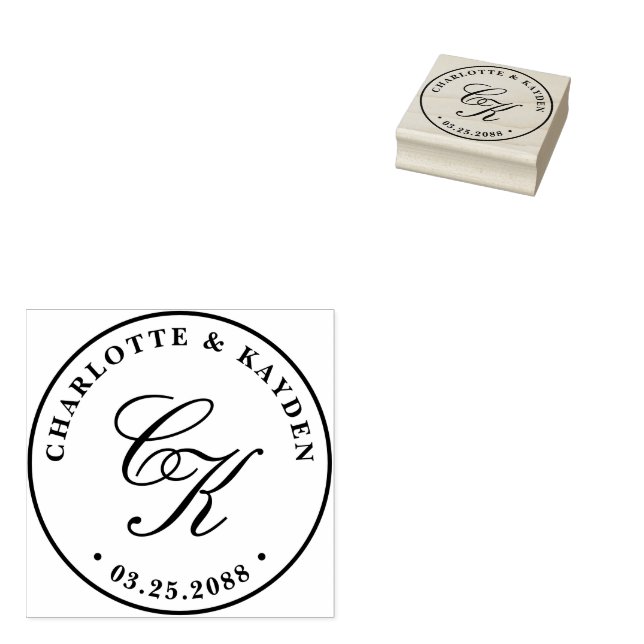 Classical Elegant Entwine Script Wedding Monogram Rubber Stamp (Stamped)