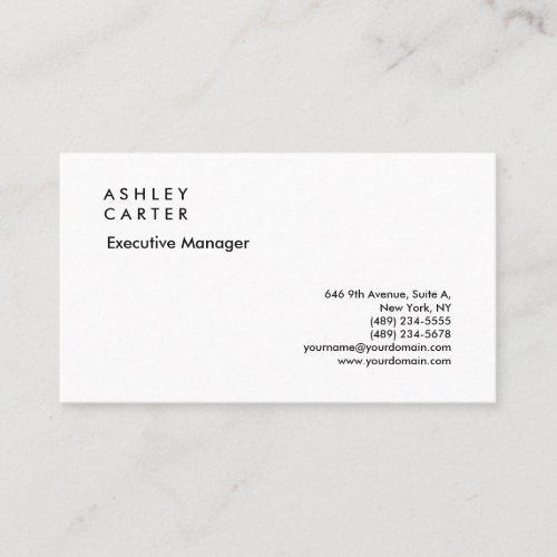 Classical elegant impressive white plain manager business card