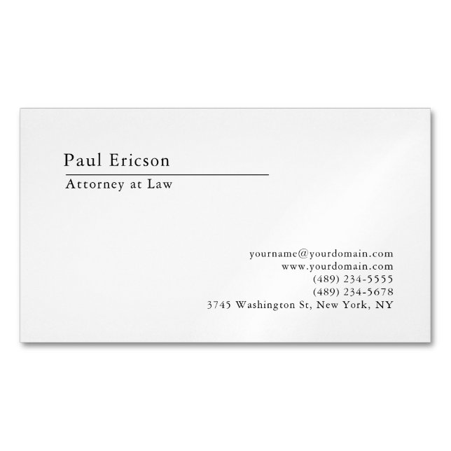 Classical Elegant Plain Professional Business Card Magnet (Front)