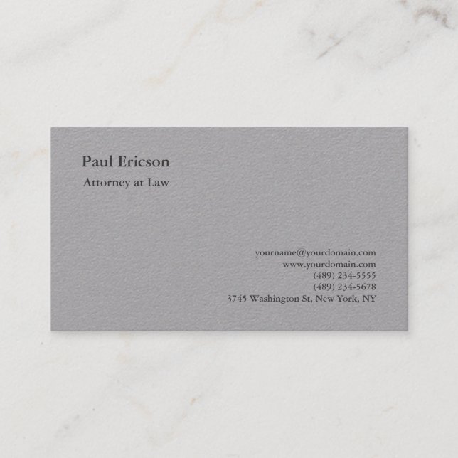 Classical Elegant Plain Professional Premium Grey Business Card (Front)