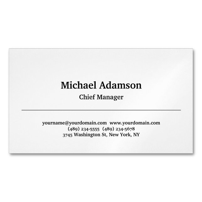 Classical Elegant Plain Simple Minimalist Business Card Magnet (Front)
