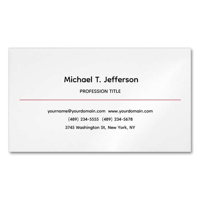 Classical Elegant Plain Simple White Business Card Magnet (Front)