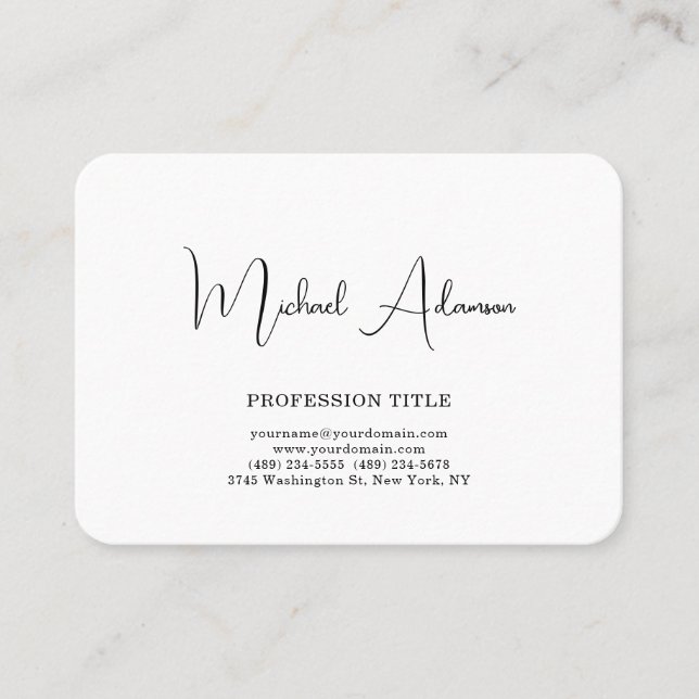 Classical Elegant Plain Simple White Minimalist Business Card (Front)