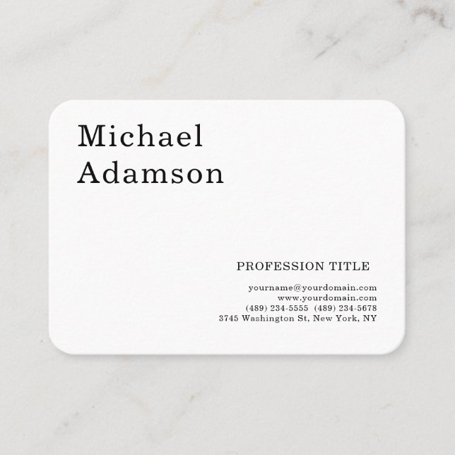 Classical Elegant Plain Simple White Minimalist Business Card (Front)