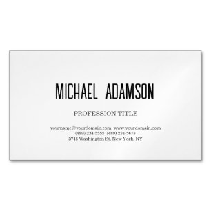 Classical Elegant Plain Simple White Minimalist Business Card Magnet