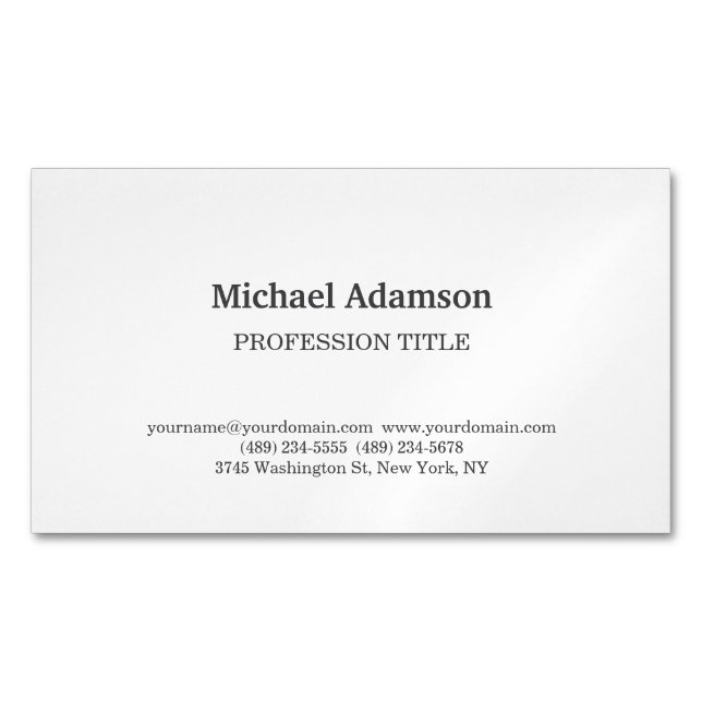 Classical Elegant Plain Simple White Minimalist Business Card Magnet (Front)