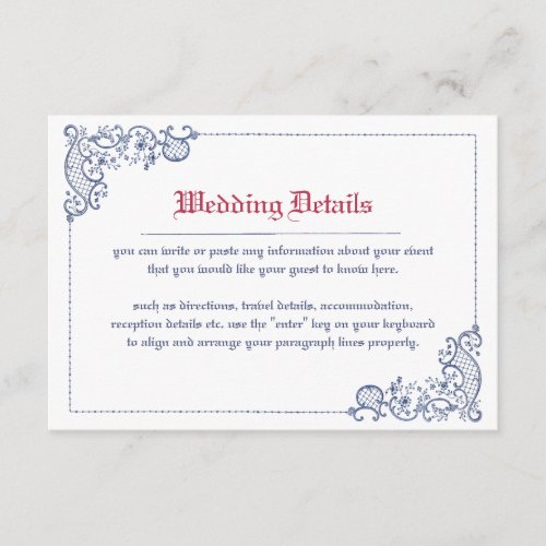 Classical Embroidery Royal Wedding Details Card