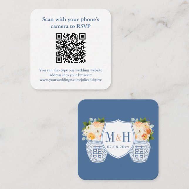 Classical Fall Flowers QR Code Wedding RSVP Enclosure Card (Front/Back)