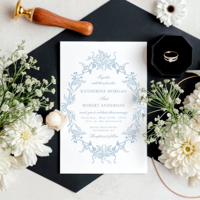 Classical Floral Crest Elegant Wedding Invitation (Creator Uploaded)