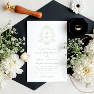 Classical Floral Crest Elegant Wedding Invitation