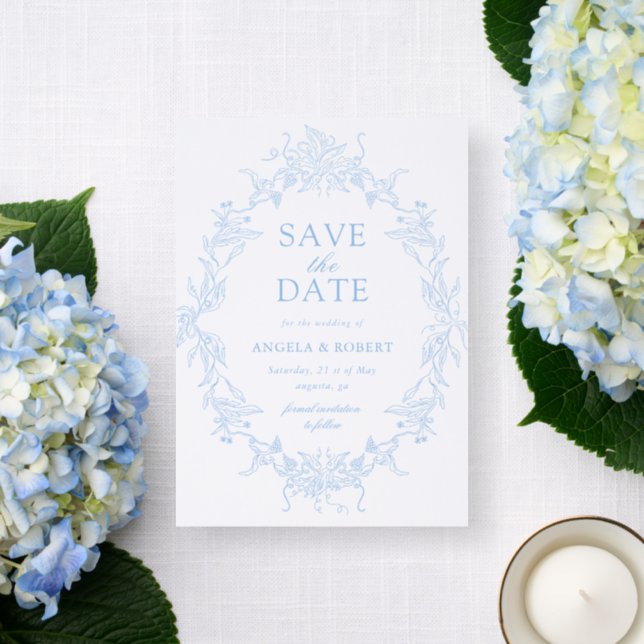 Classical Floral Crest Save the Date Invitation (Front)