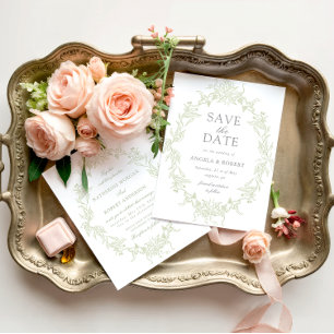 Classical Floral Crest Save the Date Photo Card