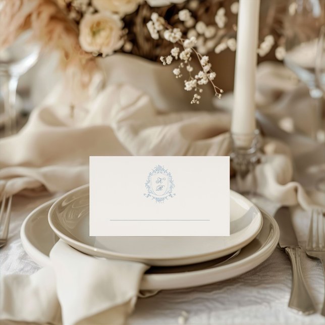 Classical Floral Crest Wedding Place Card (Creator Uploaded)