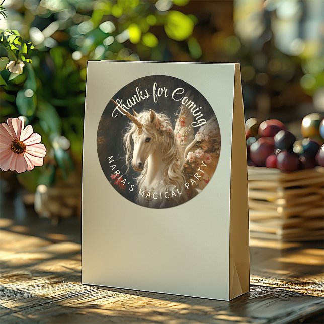 Classical Floral Forest Fairy Unicorn Stationery Classic Round Sticker (Creator Uploaded)