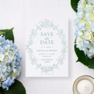Classical Floral Save the Date Letterpress Card